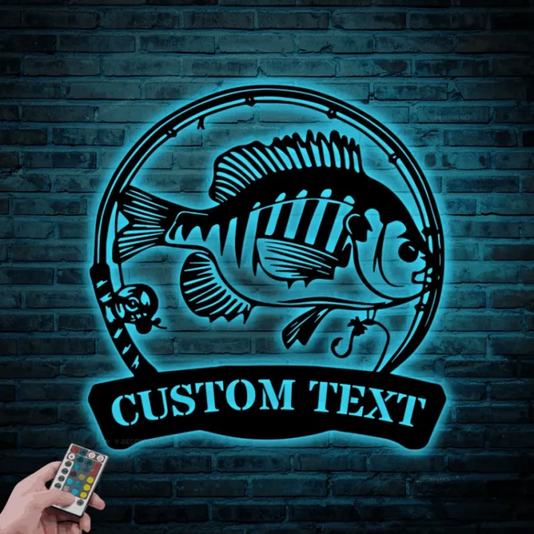 Custom Bluegill Fish Fishing Metal Sign Led Lights, Personalized Fisher Name Sign Home Decor Kid Boy Girl Nursery Decoration Birthday