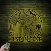Custom Cactus Desert Mountain Metal Sign Led Lights, Personalized Southwest Desert Name Sign Home Decor Saguaro Cactus Decoration Birthday
