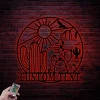 Custom Cactus Desert Mountain Metal Sign Led Lights, Personalized Southwest Desert Name Sign Home Decor Saguaro Cactus Decoration Birthday