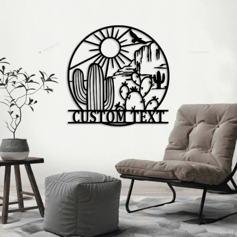 Custom Cactus Desert Mountain Metal Sign Led Lights, Personalized Southwest Desert Name Sign Home Decor Saguaro Cactus Decoration Birthday