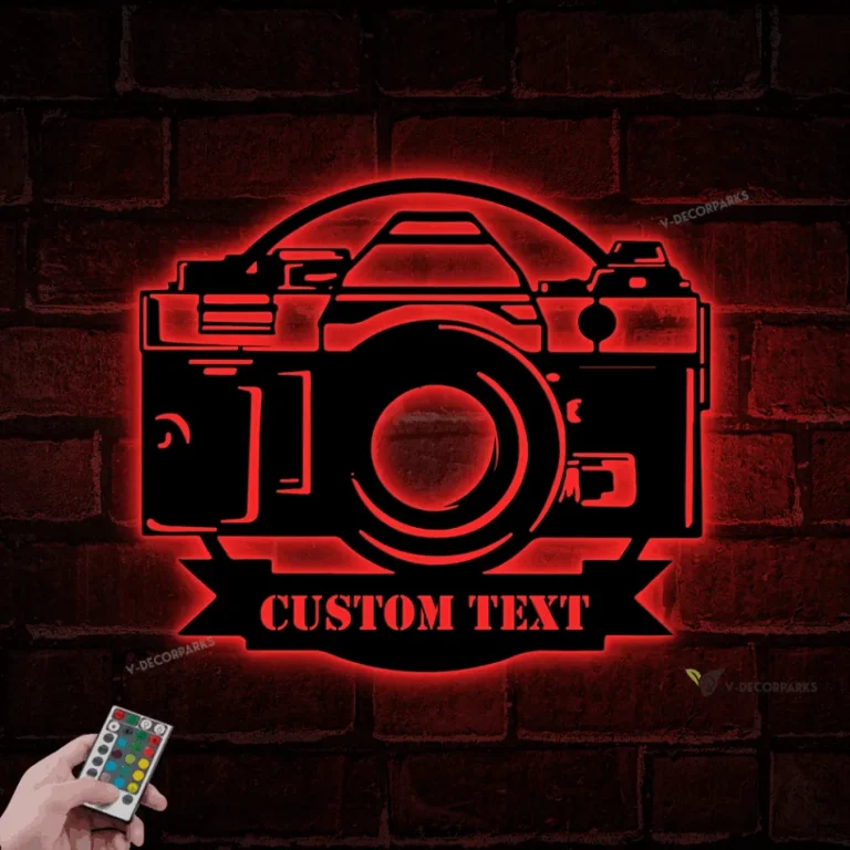 Custom Camera Photo Taking Metal Wall Art Led Light, Camera Metal Sign, Personalized Photographer Name Sign, Photography Lover Gift