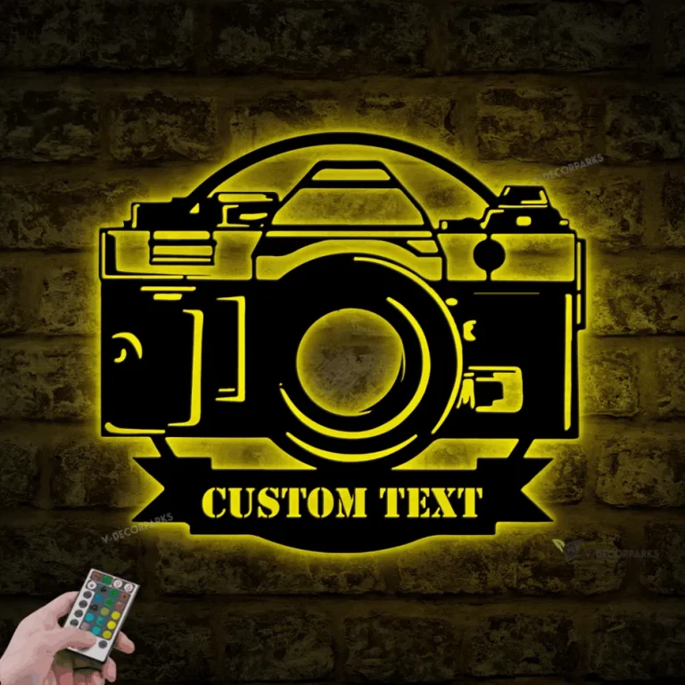 Custom Camera Photo Taking Metal Wall Art Led Light, Camera Metal Sign, Personalized Photographer Name Sign, Photography Lover Gift