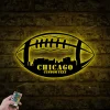 Custom Chicago Skyline American Football Metal Wall Art Led Light, Personalized Player Name Sign, Chicago Skyline Wall Art, Home Decor