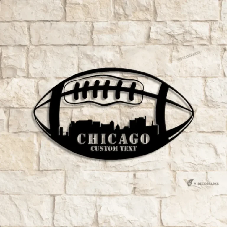 Custom Chicago Skyline American Football Metal Wall Art Led Light, Personalized Player Name Sign, Chicago Skyline Wall Art, Home Decor