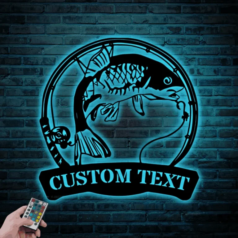 Custom Common Carp Fishing Metal Sign Led Lights, Personalized Fisher Name Sign Home Decor Kid Boy Girl Nursery Decoration Birthday