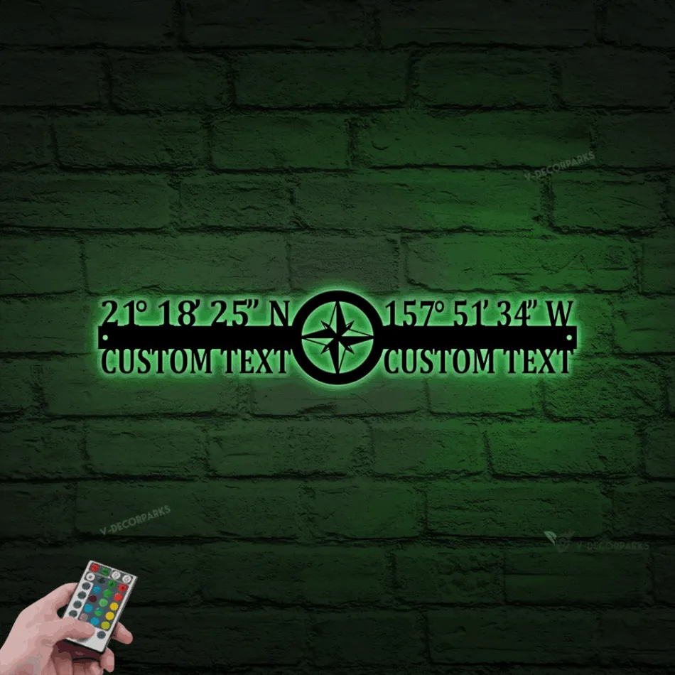 Custom Coordinates Address Metal Wall With Led Lights, Longitude Latitude Sign, Metal Address Sign, Gps Coordinates, Home Decor, Gate Decor