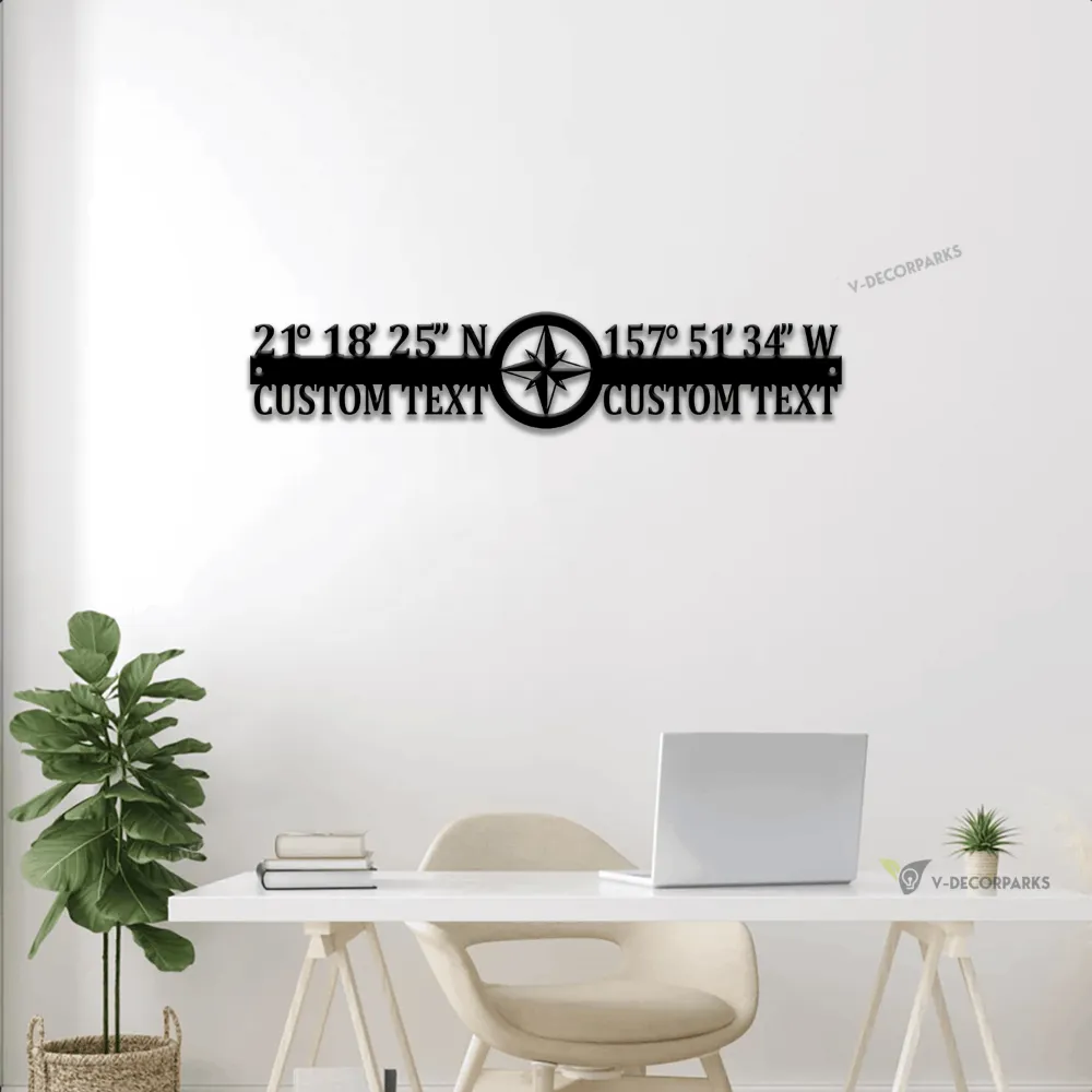 Custom Coordinates Address Metal Wall With Led Lights, Longitude Latitude Sign, Metal Address Sign, Gps Coordinates, Home Decor, Gate Decor