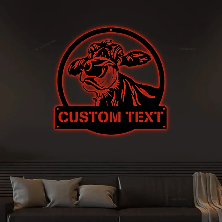 Custom Cow With Led Lights, Farm Sign, Metal Cow Sign, Personalized Cow Metal Name Sign, Metal Sign For Farm, Farmhouse Wall Decor