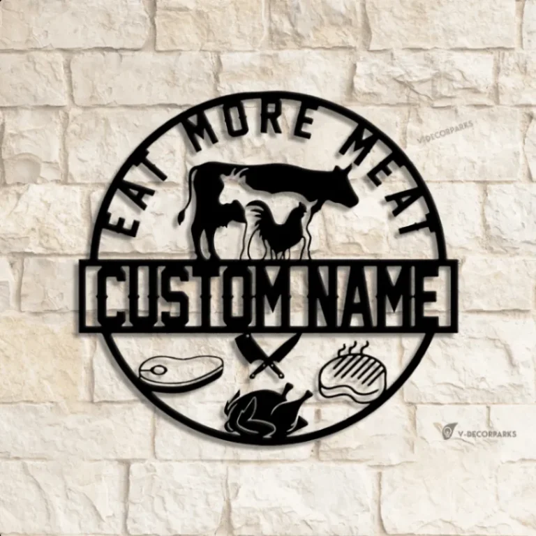 Custom Cow Goat Chiken Meat Shop Metal Wall Art Led Light, Personalized Butcher Shop Name Sign, Barbecue Bbq Grill Decoration, Backyard Bar Decor