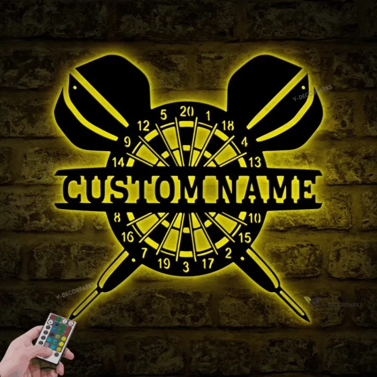 Custom Dartboard Dart Game Metal Wall Art Led Light, Tips Flights Board Gamer Sign, Game Zone Decoration, Man Cave Decor, Gift For Gamers