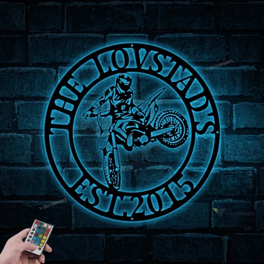 Custom Dirt Bike Metal Sign With Led Lights, Dirt Bike Rider Name Sign, Motocross Racing Sign, Boys Bedroom Decor, Dirt Bike Decor, Metal Wall Art