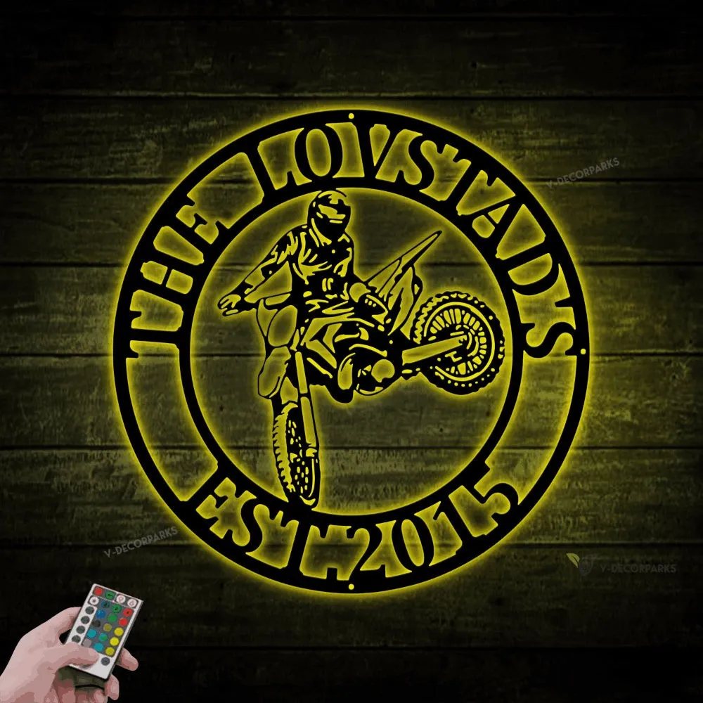 Custom Dirt Bike Metal Sign With Led Lights, Dirt Bike Rider Name Sign, Motocross Racing Sign, Boys Bedroom Decor, Dirt Bike Decor, Metal Wall Art