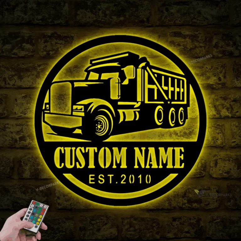 Custom Drump Truck Driver Metal Wall Art Led Light, Personalized Trucker Name Sign, 18 Wheeler Metal Sign, Gifft For Truck Driver, Father's Day Gift