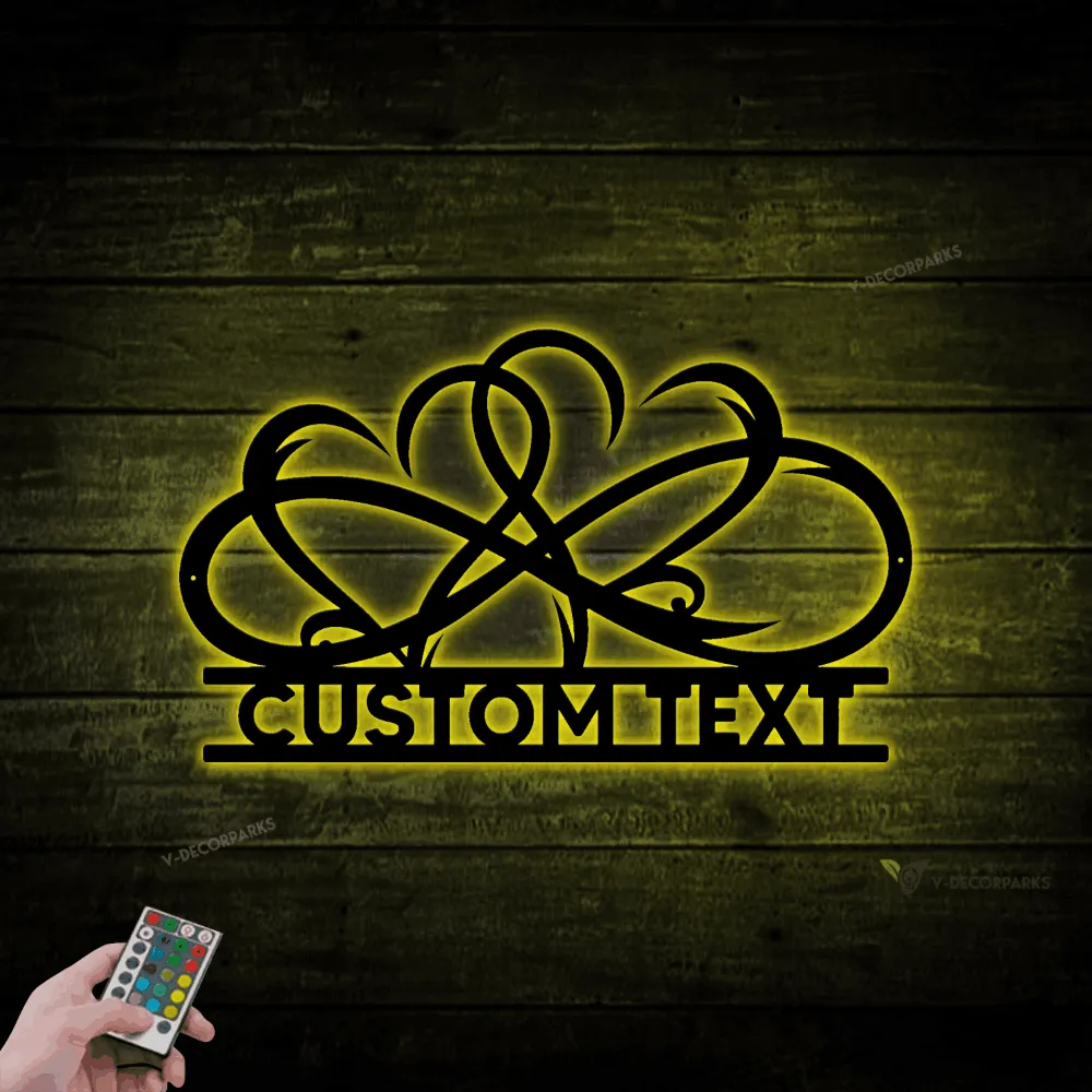 Custom Dual Heart Metal Wall Art With Led Lights, Metal Hear Infinity, Eternal Love, Double Infinity Sign, Home Decor, Wedding Gift, Newlywed Gifts