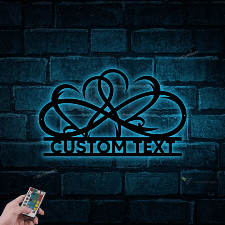 Custom Dual Heart Metal Wall Art With Led Lights, Metal Hear Infinity, Eternal Love, Double Infinity Sign, Home Decor, Wedding Gift, Newlywed Gifts