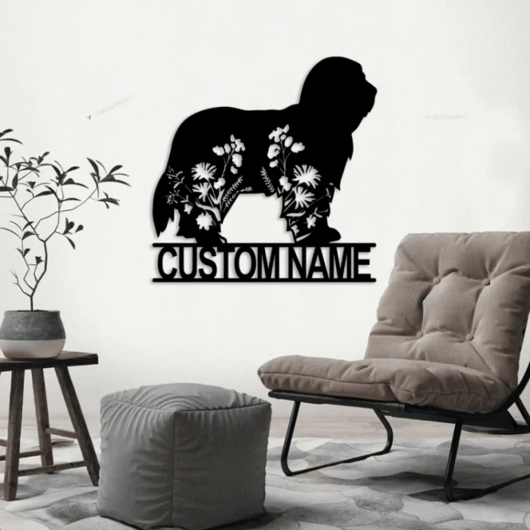 Custom Floral Bearded Collie Metal Sign Led Lights, Personalized Flower Dog Lover Name Sign Home Decor Pet Animal Decor Housewarming Xmas