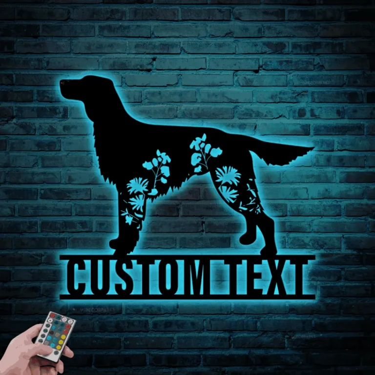 Custom Floral Irish Setter Metal Sign Led Lights, Personalized Flower Dog Lover Name Sign Home Decor Pet Animal Decoration Xmas Birthday