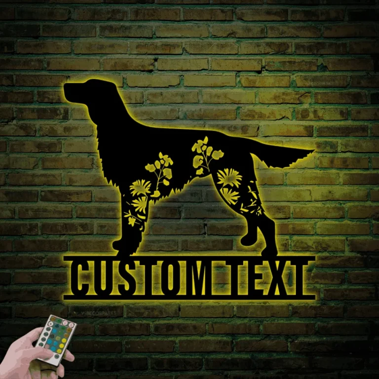 Custom Floral Irish Setter Metal Sign Led Lights, Personalized Flower Dog Lover Name Sign Home Decor Pet Animal Decoration Xmas Birthday