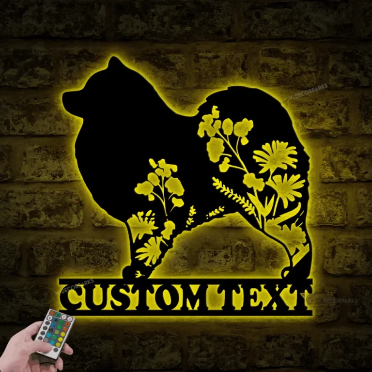 Personalized Floral Samoyed Metal Wall Art Led Light, Samoyed Metal Sign, Custom Dog Name Sign, Home Decor, Pet Animal Decoration, Gift For Dog Lover