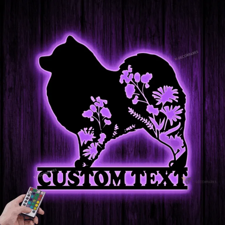 Personalized Floral Samoyed Metal Wall Art Led Light, Samoyed Metal Sign, Custom Dog Name Sign, Home Decor, Pet Animal Decoration, Gift For Dog Lover