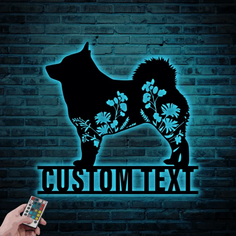 Custom Floral Schipperke Metal Sign Led Lights, Personalized Flower Dog Lover Name Sign Home Decor Pet Animal Decoration Xmas Birthday