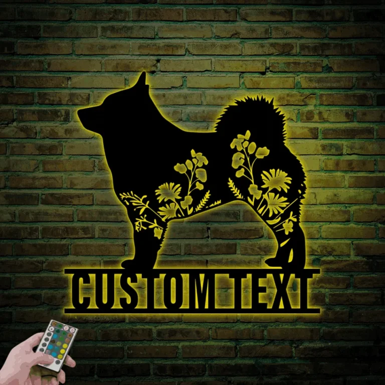 Custom Floral Schipperke Metal Sign Led Lights, Personalized Flower Dog Lover Name Sign Home Decor Pet Animal Decoration Xmas Birthday