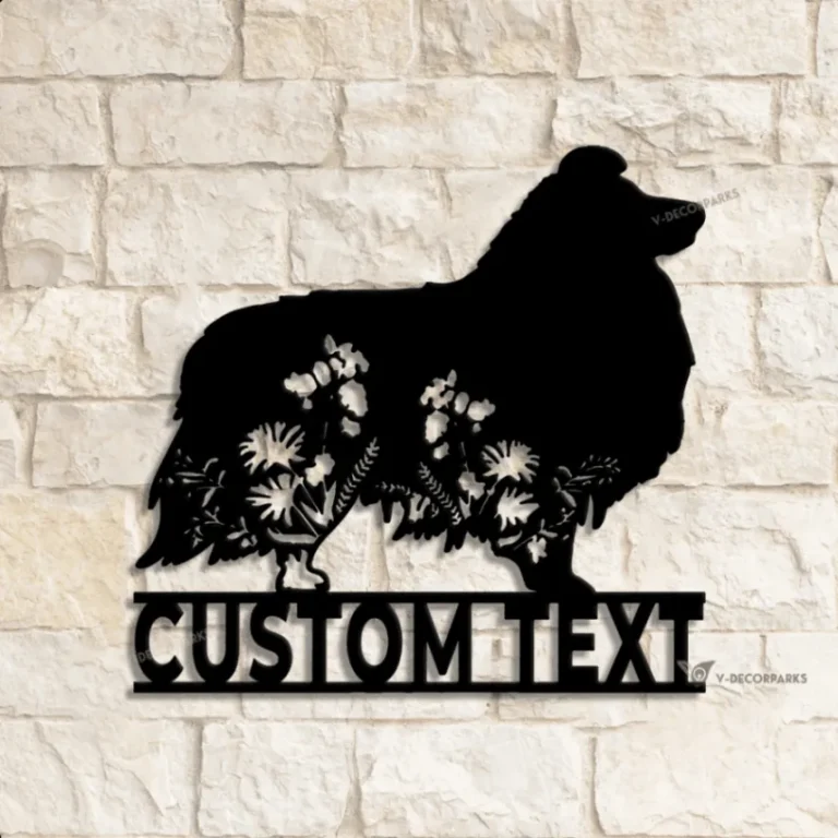 Custom Floral Shetland Sheepdog Metal Wall Art Led Light, Shetland Sheepdog Sign, Personalized Sheltie Dog Lover Name Sign, Pet Animal Decor