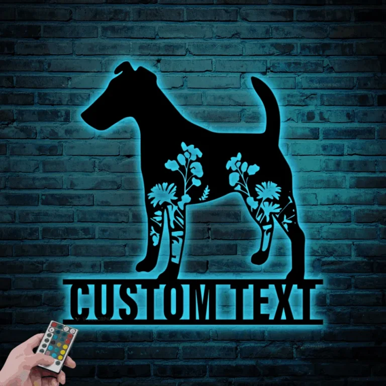 Custom Floral Smooth Fox Terrier Metal Sign Led Lights, Personalized Flower Dog Lover Name Sign Home Decor Pet Animal Decoration Birthday