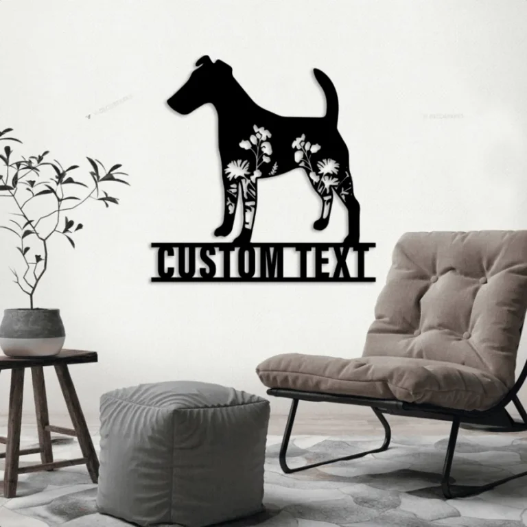 Custom Floral Smooth Fox Terrier Metal Sign Led Lights, Personalized Flower Dog Lover Name Sign Home Decor Pet Animal Decoration Birthday
