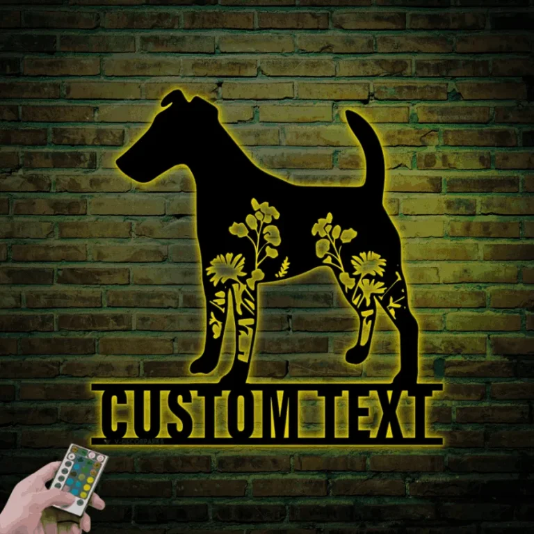 Custom Floral Smooth Fox Terrier Metal Sign Led Lights, Personalized Flower Dog Lover Name Sign Home Decor Pet Animal Decoration Birthday