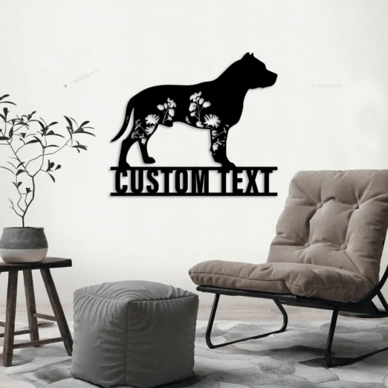 Custom Floral Staffordshire Bull Terrier Metal Sign Led Lights, Personalized Flower Dog Lover Name Sign Home Decor Pet Animal Decoration