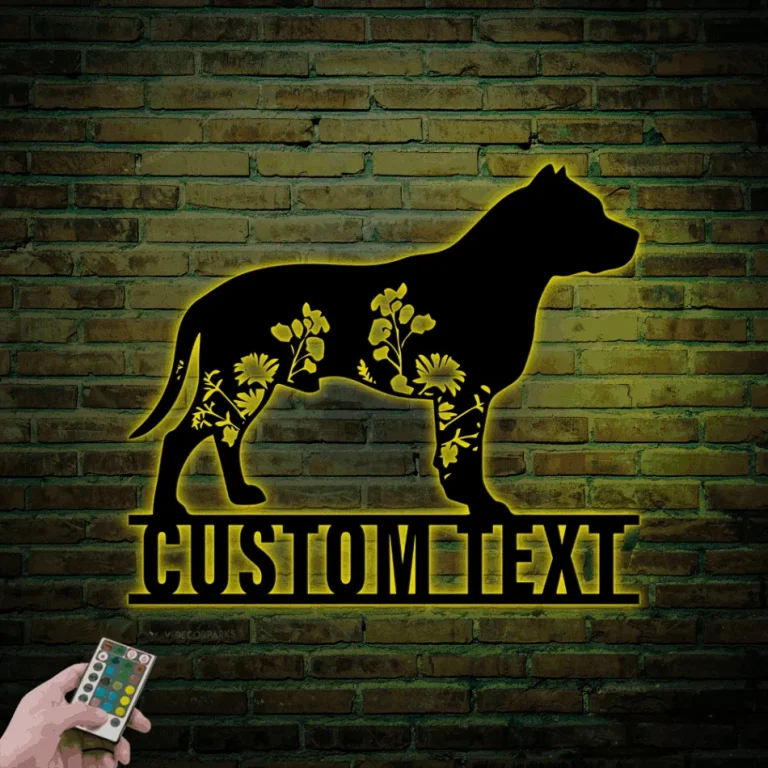 Custom Floral Staffordshire Bull Terrier Metal Sign Led Lights, Personalized Flower Dog Lover Name Sign Home Decor Pet Animal Decoration