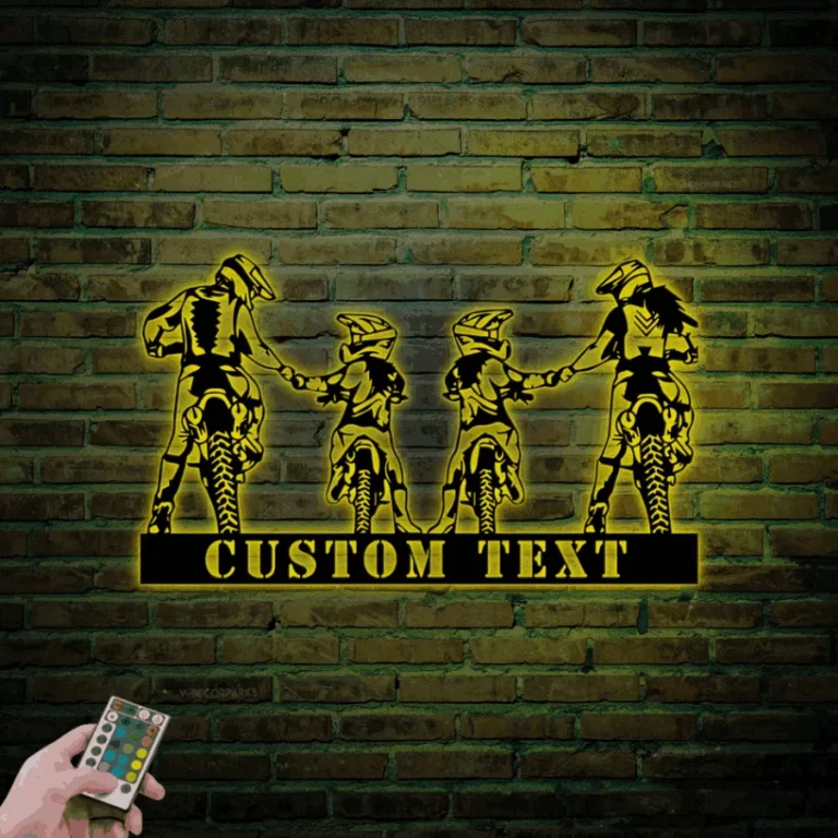 Custom Family Motocross Biker Metal Sign Led Lights, Personalized Dirt Bike Name Sign Home Decor Motorcycle Decoration Rider Christmas