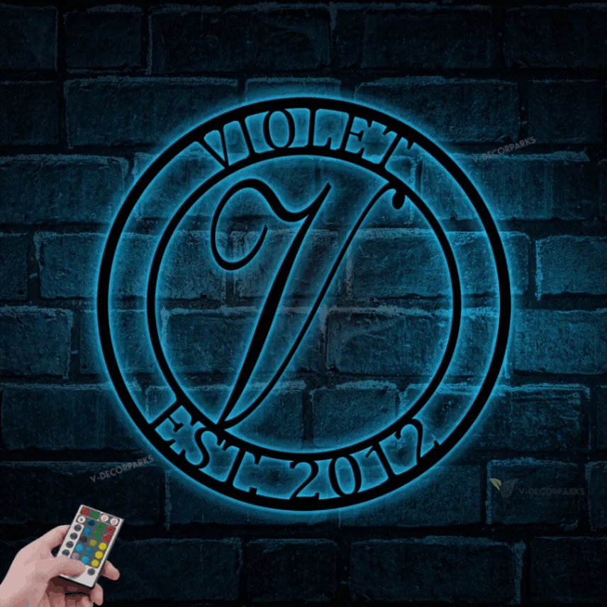 Custom Family Name Metal Sign With Led Lights, Metal Initial Sign, Metal Monogram Sign, Door Hanger, Last Name Sign, Metal Decorative Wall Art