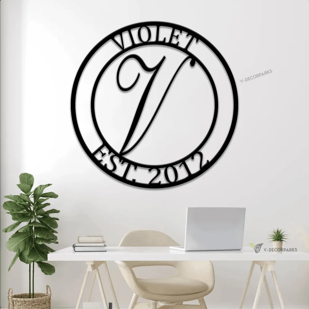 Custom Family Name Metal Sign With Led Lights, Metal Initial Sign, Metal Monogram Sign, Door Hanger, Last Name Sign, Metal Decorative Wall Art