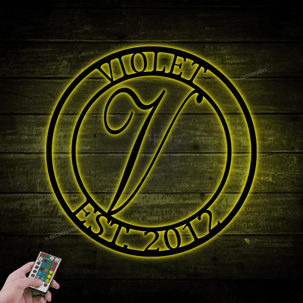 Custom Family Name Metal Sign With Led Lights, Metal Initial Sign, Metal Monogram Sign, Door Hanger, Last Name Sign, Metal Decorative Wall Art