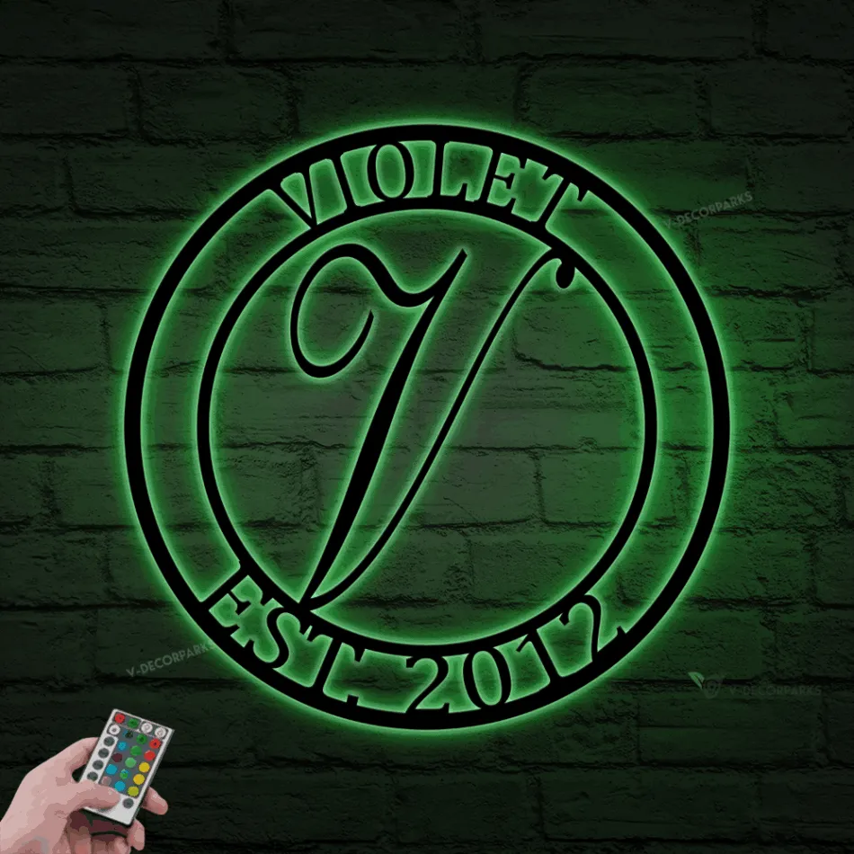 Custom Family Name Metal Sign With Led Lights, Metal Initial Sign, Metal Monogram Sign, Door Hanger, Last Name Sign, Metal Decorative Wall Art