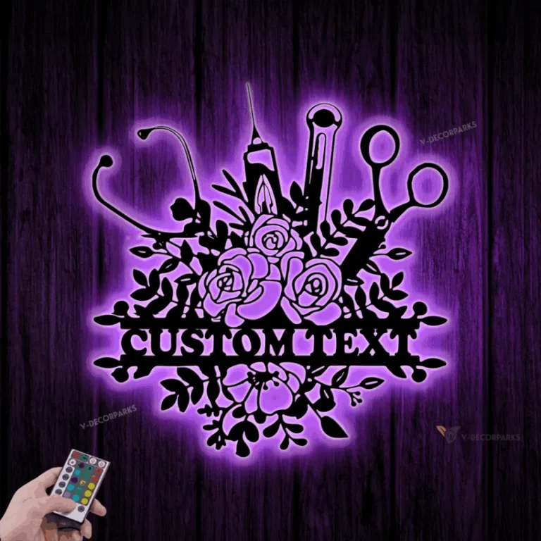 Custom Floral Medical Tool Metal Wall Art Led Light, Personalized Medical Instruments Name Sign, Nurse Rn Doctor Decoration, Gift For Doctors, Nurses