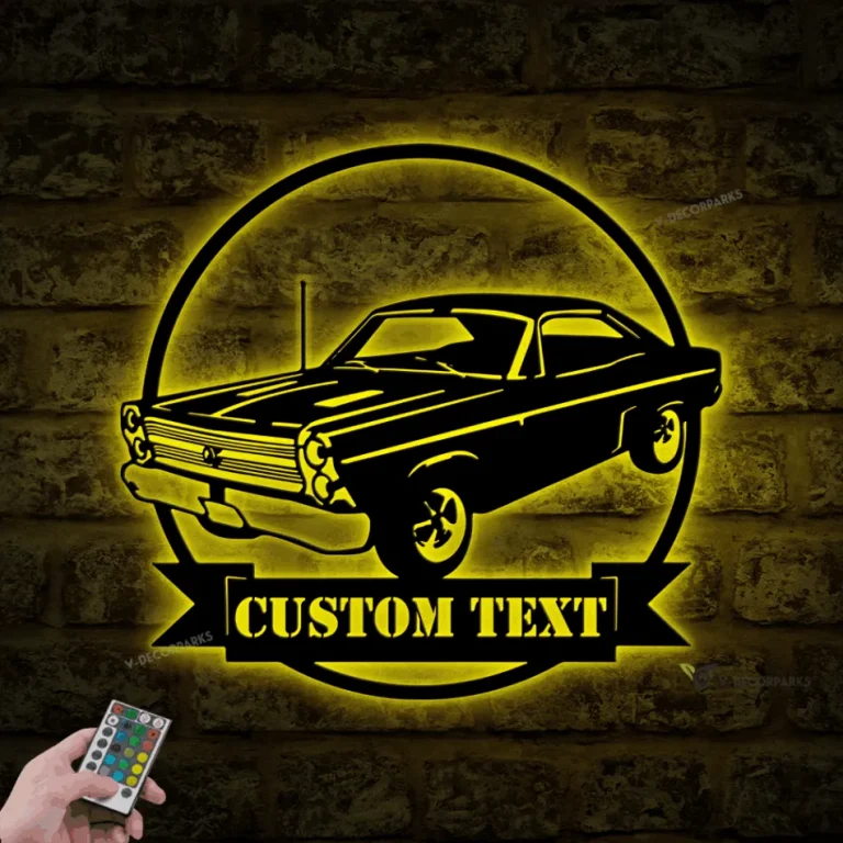Custom Garage Metal Wall Art Led Light, Personalized Classic Muscle Car Name Sign, Mechanic Repair Decoration, Car Lover Gift, Garage Decor