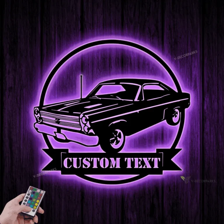Custom Garage Metal Wall Art Led Light, Personalized Classic Muscle Car Name Sign, Mechanic Repair Decoration, Car Lover Gift, Garage Decor