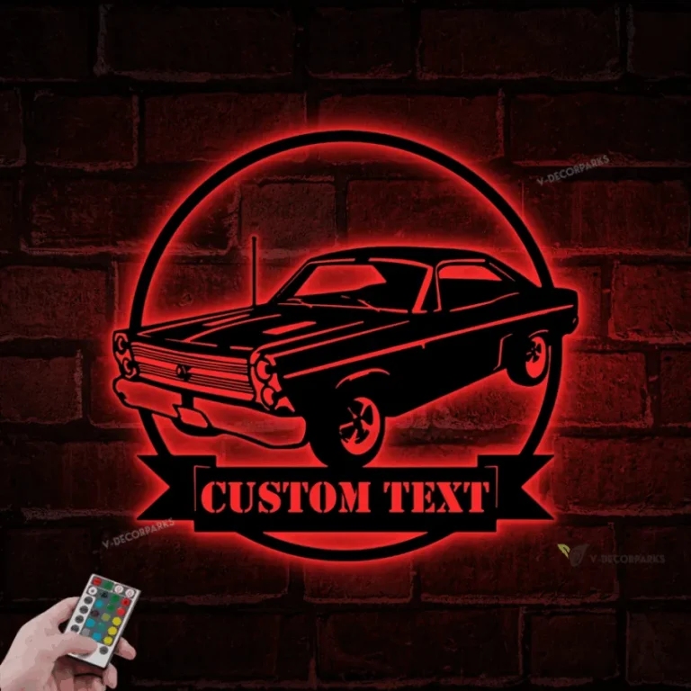 Custom Garage Metal Wall Art Led Light, Personalized Classic Muscle Car Name Sign, Mechanic Repair Decoration, Car Lover Gift, Garage Decor