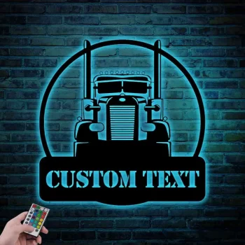 Custom Truck Garage Sign With Led Lights, Trucker Garage Metal Wall Art, Trucker Gift, Gift For Dad, Father, Grandpa