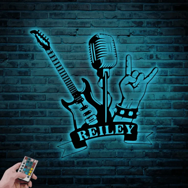 Custom Guitar Music Band Metal Wall Art With Led Lights, Personalized Rock And Roll Name Sign, Music Studio Outdoor Home Decor, Music Lover Gift