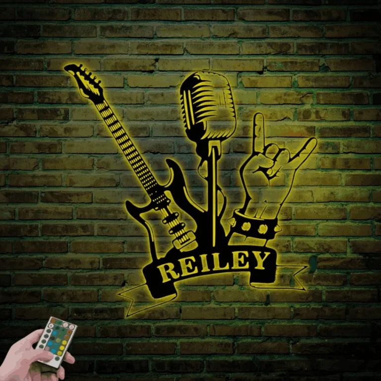 Custom Guitar Music Band Metal Wall Art With Led Lights, Personalized Rock And Roll Name Sign, Music Studio Outdoor Home Decor, Music Lover Gift