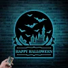 Custom Happy Halloween Sign With Led Lights, Personalized Halloween Metal Sign Halloween Castle Metal Wall Art Halloween Decor Outdoor Halloween Gifts