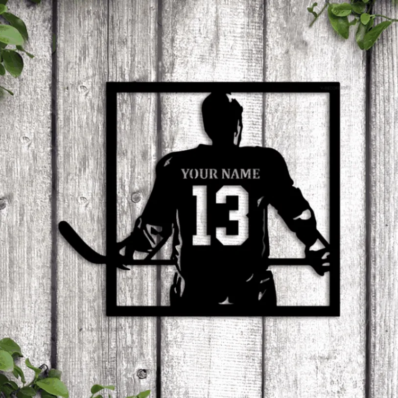 Custom Hockey Metal Sign Led Lights, Custom Name Hockey Sign, Ice Hockey Wall Decor, Ice Hockey Jersey Art, Hockey Decor, Hockey Gifts For Boys