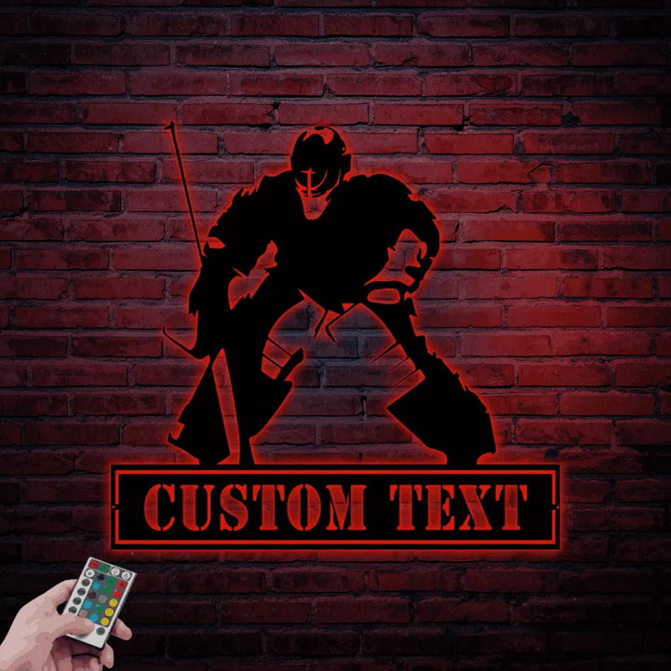 Custom Hockey Metal Sign Led Lights, Hockey Goalie Wall Decor, Custom Name Hockey Sign, Ice Hockey Goalie Metal Art, Hockey Decor