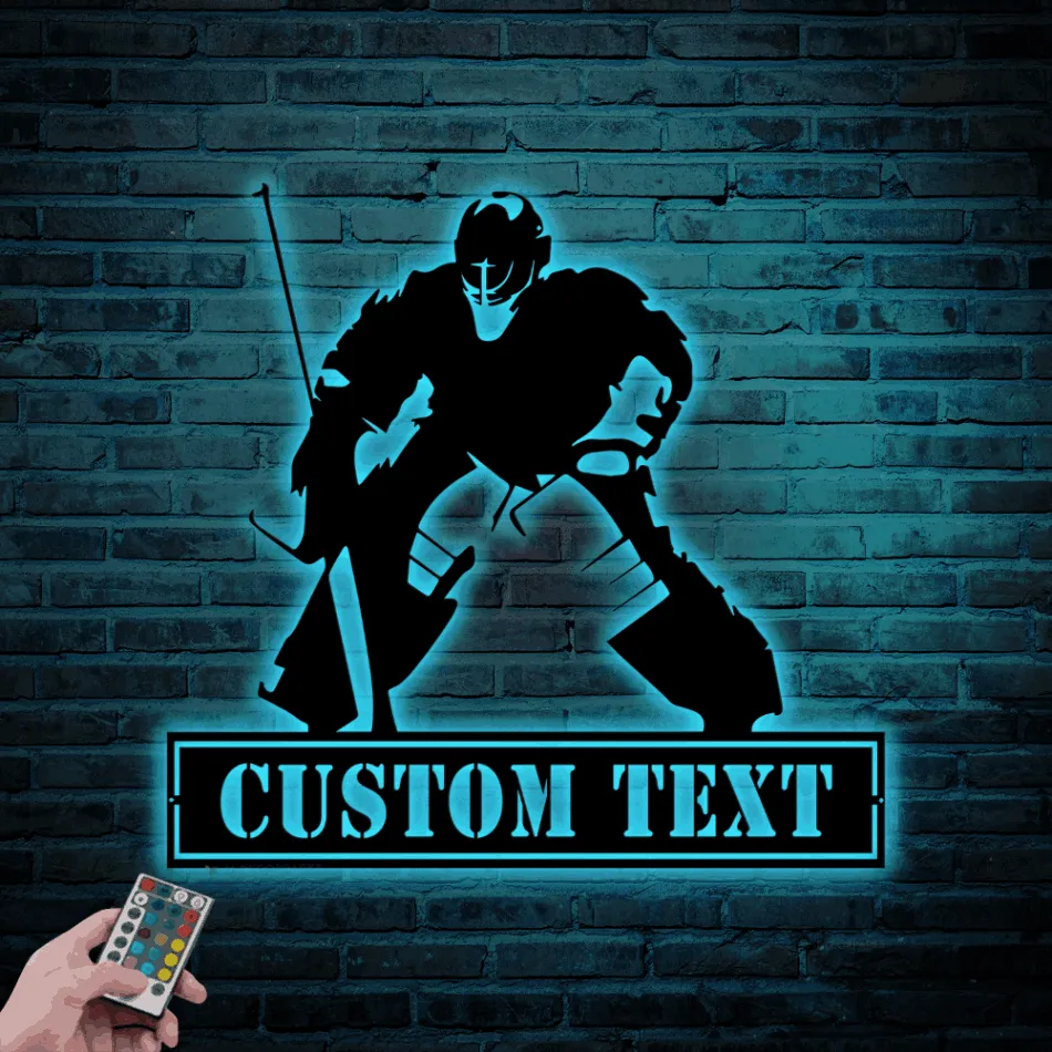 Custom Hockey Metal Sign Led Lights, Hockey Goalie Wall Decor, Custom Name Hockey Sign, Ice Hockey Goalie Metal Art, Hockey Decor