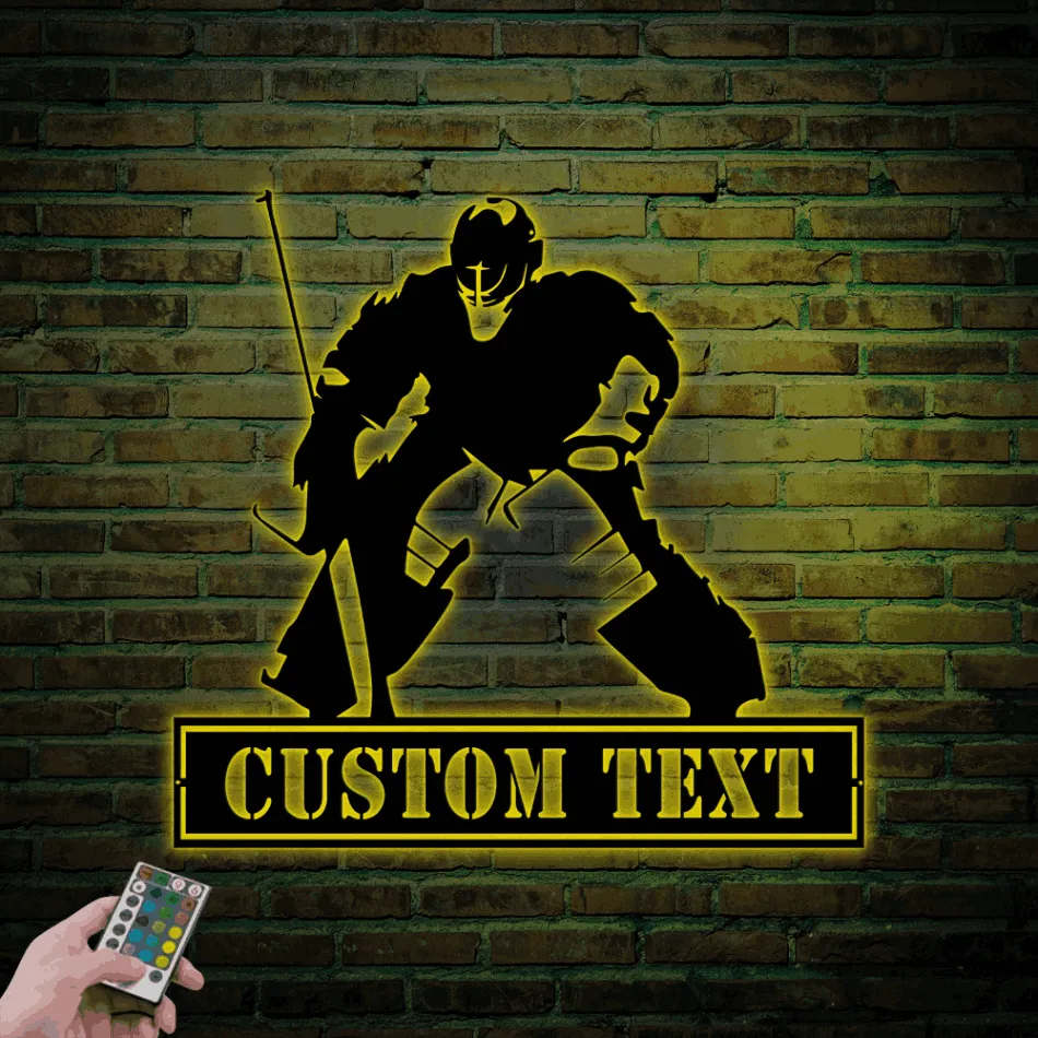 Custom Hockey Metal Sign Led Lights, Hockey Goalie Wall Decor, Custom Name Hockey Sign, Ice Hockey Goalie Metal Art, Hockey Decor