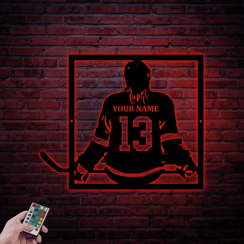 Custom Hockey Metal Sign Led Lights, Name Hockey Sign, Girl Hockey Wall Decor, Hockey Jersey Women Hockey Decor, Girl Hockey Gifts, Hockey Metal Art